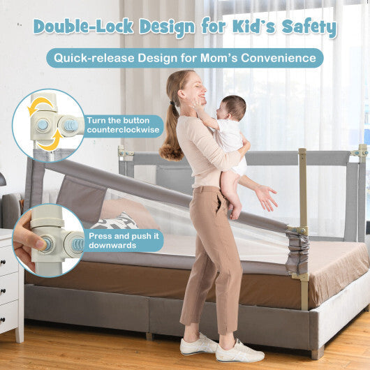 76.8  Inch Baby Bed Rail with Double Safety Child Lock-Gray W2B