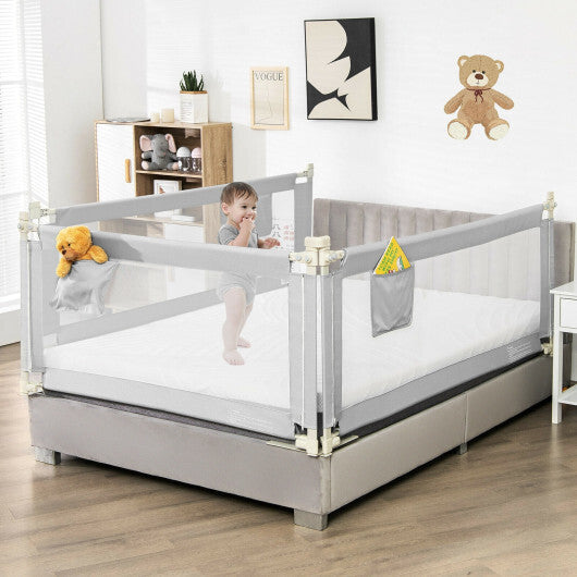 69.5 Inches Toddler Bedrail with Anti-Collision Cotton and Side Pocket-Gray - Color: Gray W2B