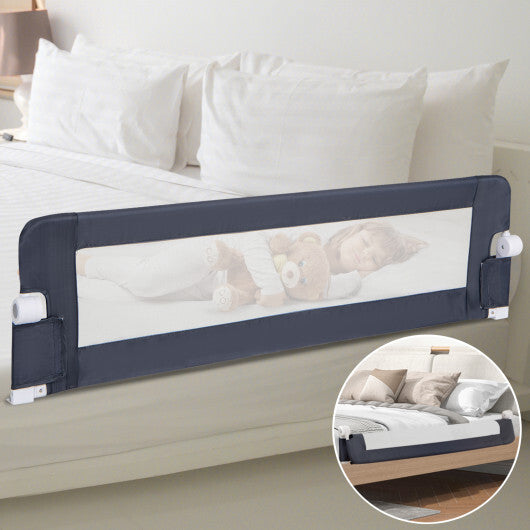 60-Inch Foldable Bed Rail Swing Down Baby Bed Guard Rail with Adjustable Safety Strap-Grey