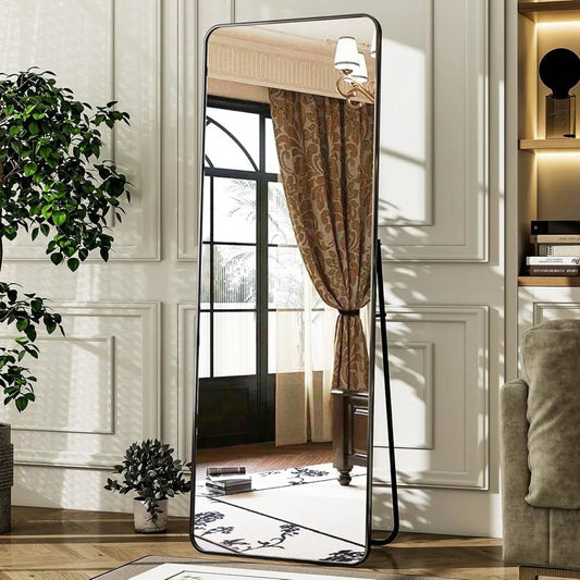 Black 65-inch Full Length Floor Mirror with Stand and Wall Mount Holes-0