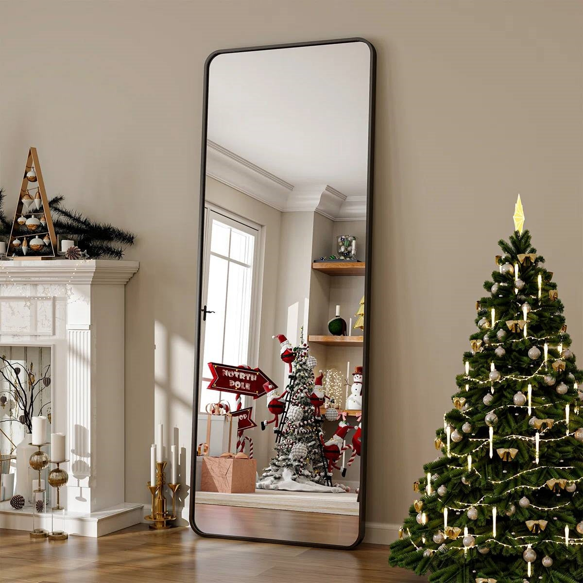 Black 65-inch Full Length Floor Mirror with Stand and Wall Mount Holes-3