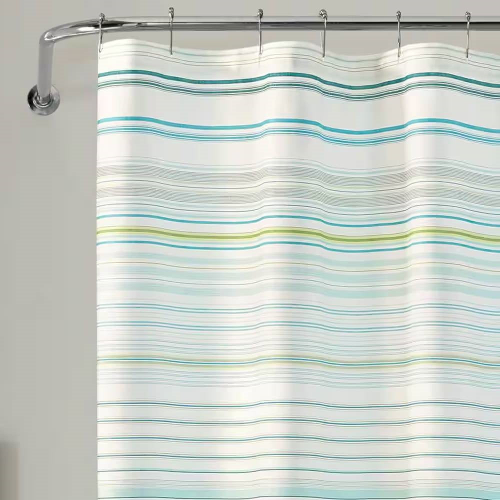 72-inch Sea Breeze Blue Green White Cabana Stripe Cotton Shower Curtain FastFurnishings