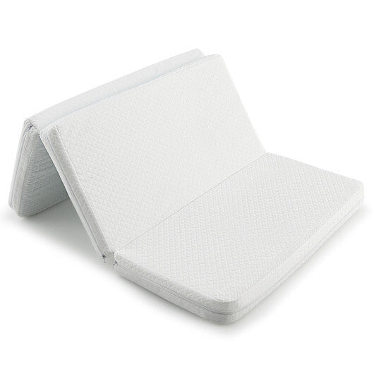 38 x 26 Inch Tri-fold Pack and Play Mattress Topper Mattress Pad with Carrying Bag-White