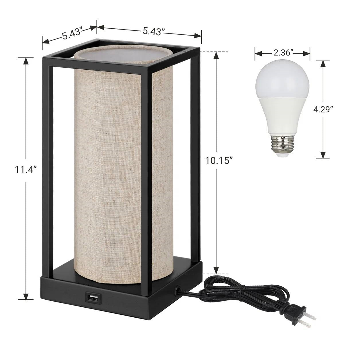 Set of 2 - Modern Japanese Style USB Table Lamp with Beige Linen Shade FastFurnishings