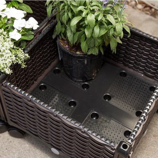 Modern 2-Piece Indoor Outdoor Raised Garden Planter Box on Wheels in PP Rattan FastFurnishings