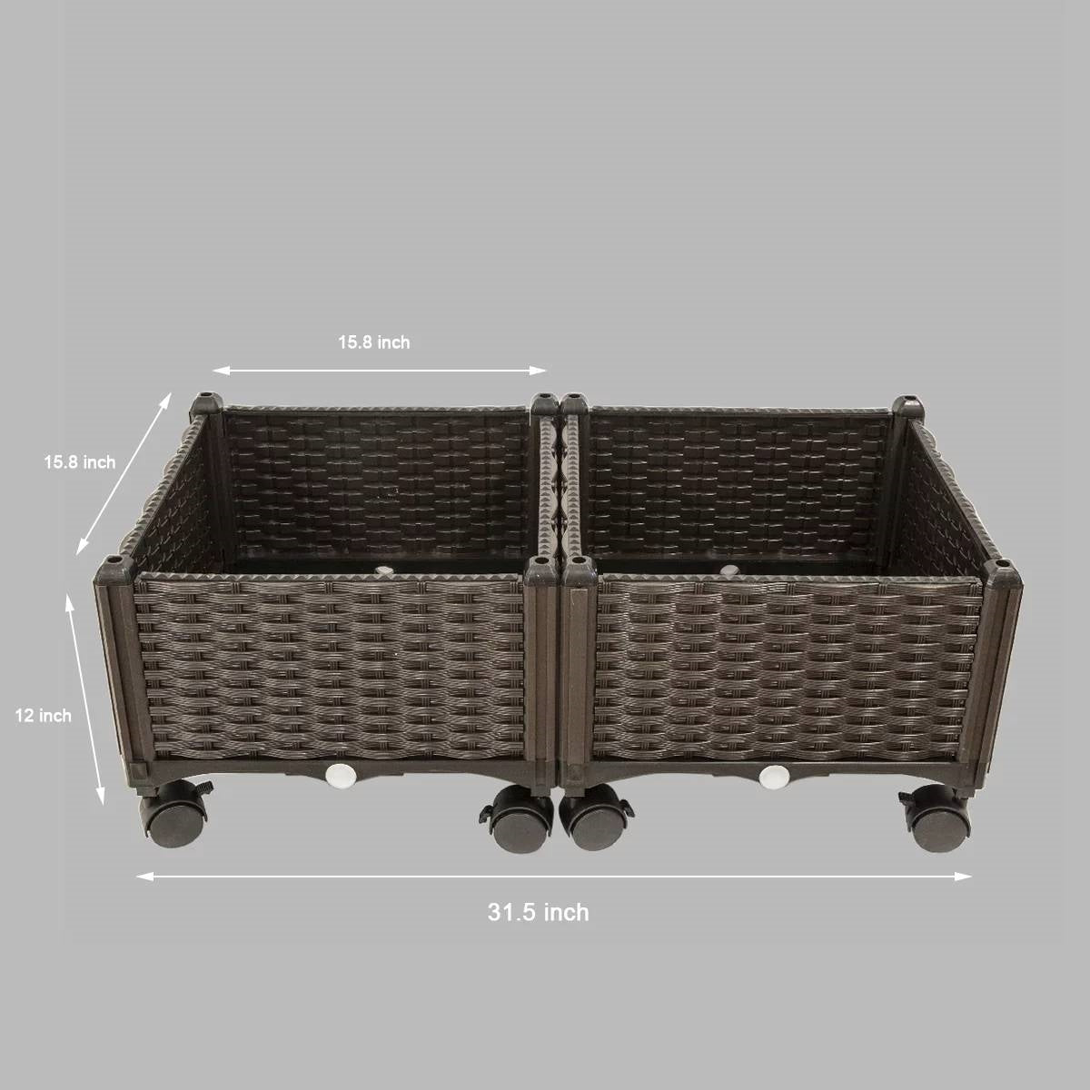 Modern 2-Piece Indoor Outdoor Raised Garden Planter Box on Wheels in PP Rattan FastFurnishings