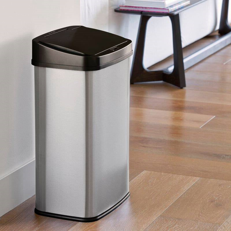 Black Top 13-Gallon Stainless Steel Kitchen Trash Can with Motion Sensor Lid FastFurnishings