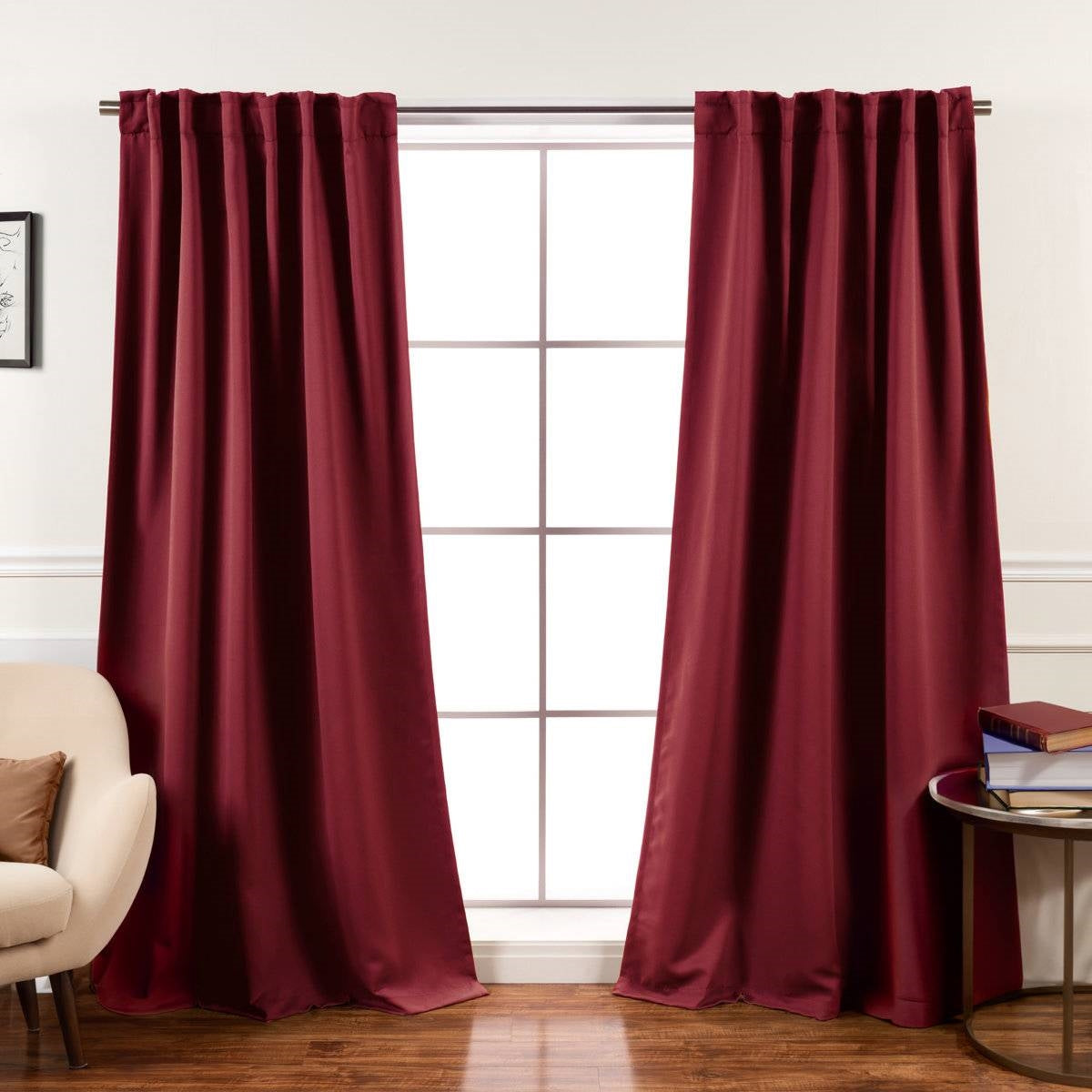 52 x 96 inch Solid Burgundy Red Thermal Blackout Curtain Panels - Set of 2 FastFurnishings