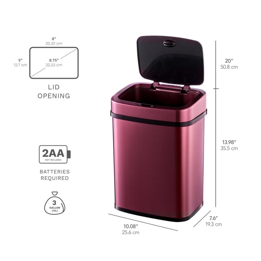3-Gallon Motion Sensor Touchless Stainless Steel Trash Can in Burgundy Copper FastFurnishings