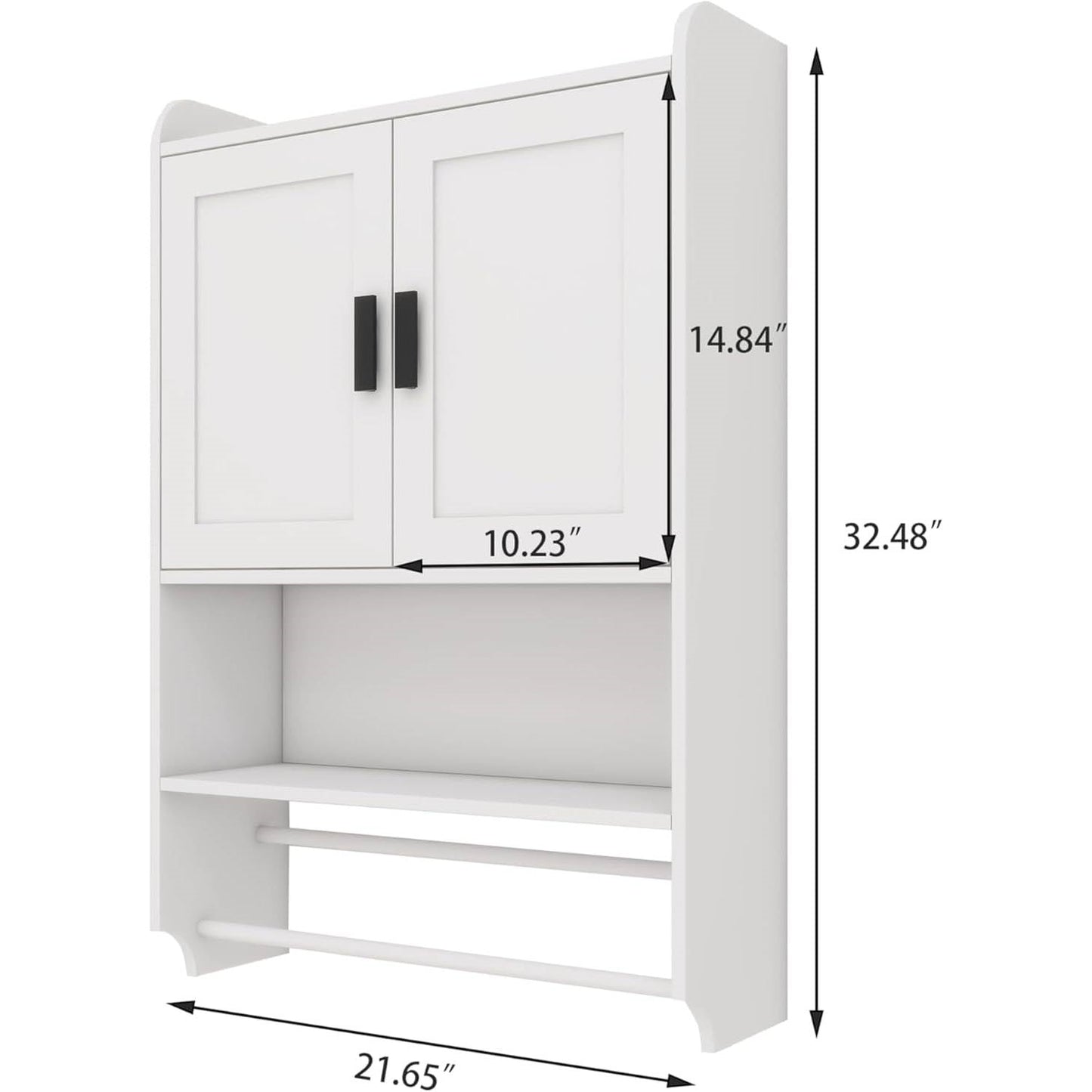 White Bathroom Wall Cabinet with Towel Bar and Storage Shelf FastFurnishings