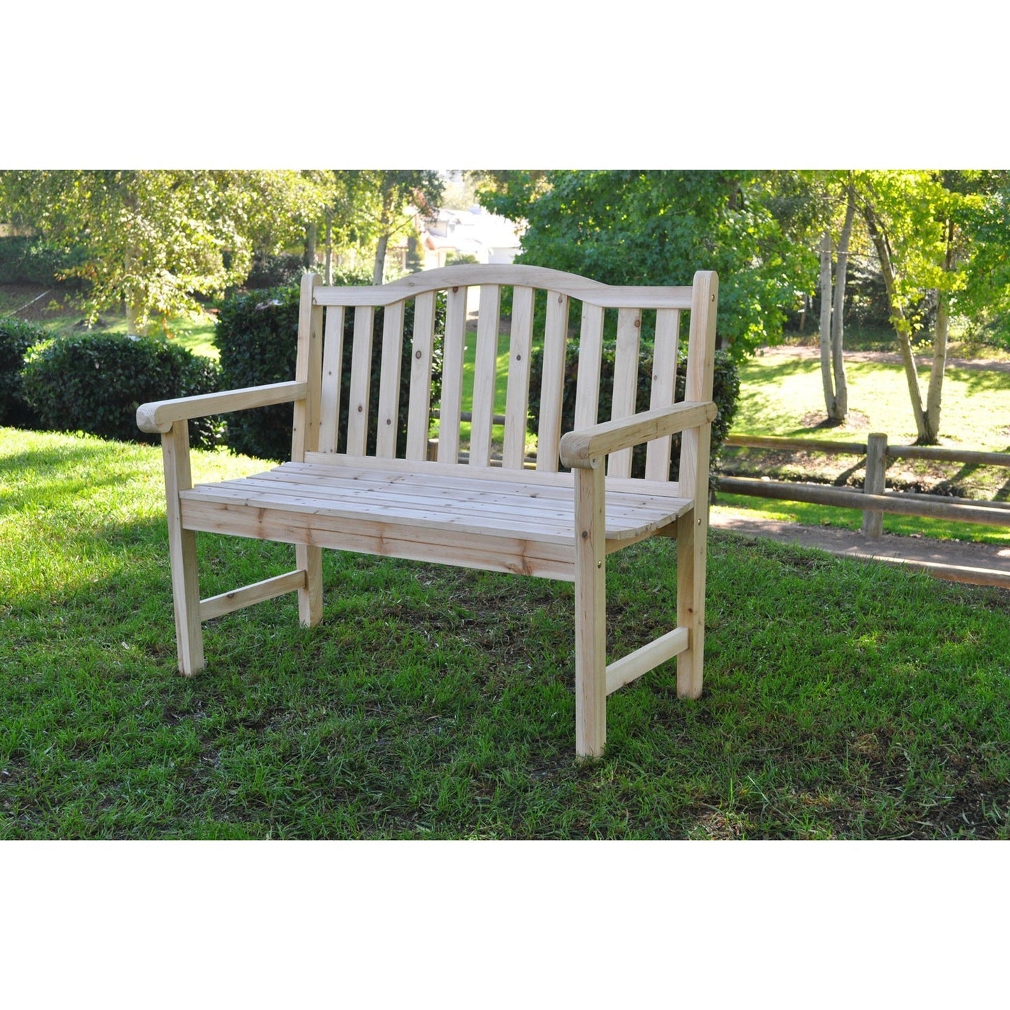 Outdoor Cedar Wood Garden Bench in Natural with 475lbs. Weight Limit FastFurnishings