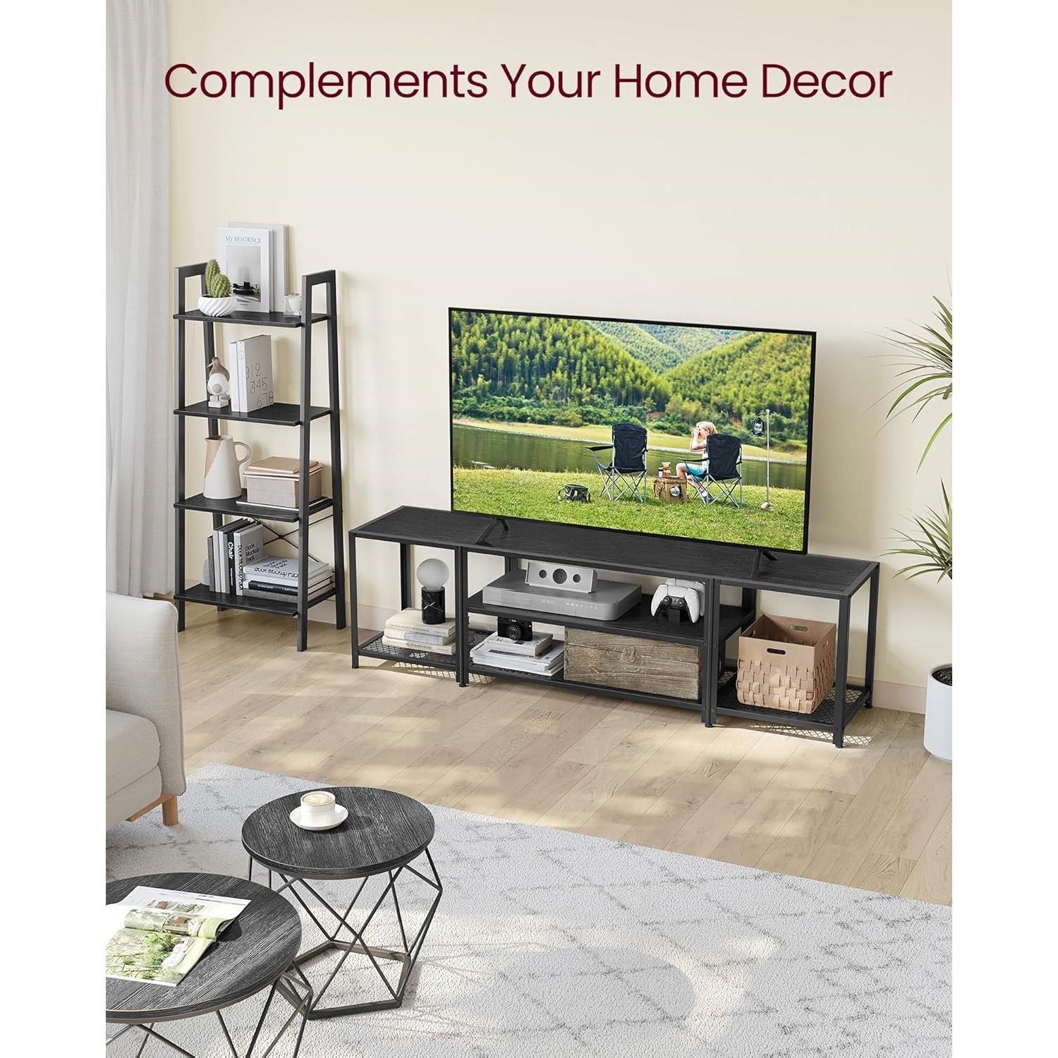 Modern Black Metal Wood TV Stand Entertainment Center for TV up to 75-inch-1