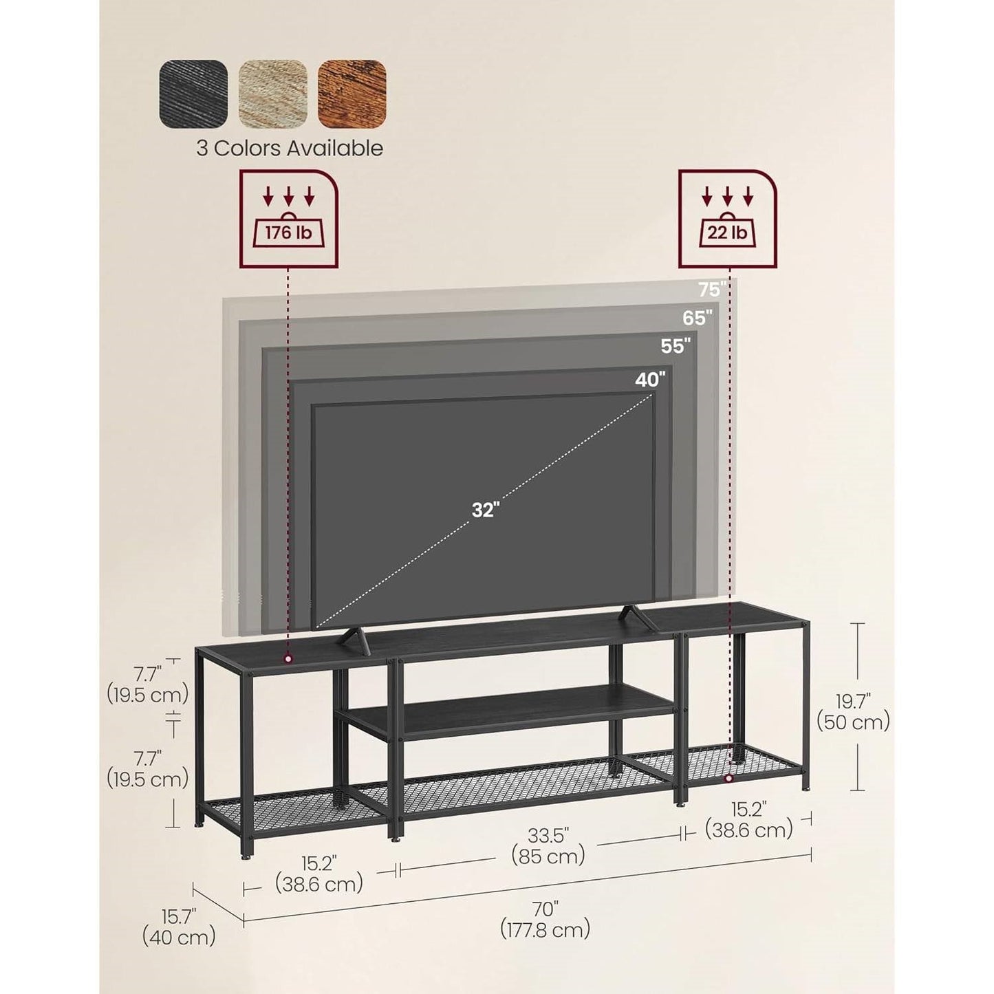 Modern Black Metal Wood TV Stand Entertainment Center for TV up to 75-inch-4