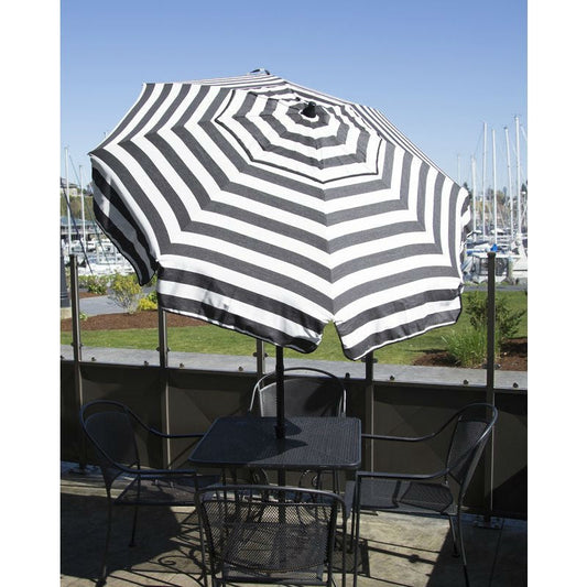 6 Foot Black White Stripe Drape Umbrella Manual Lift with Tilt FastFurnishings