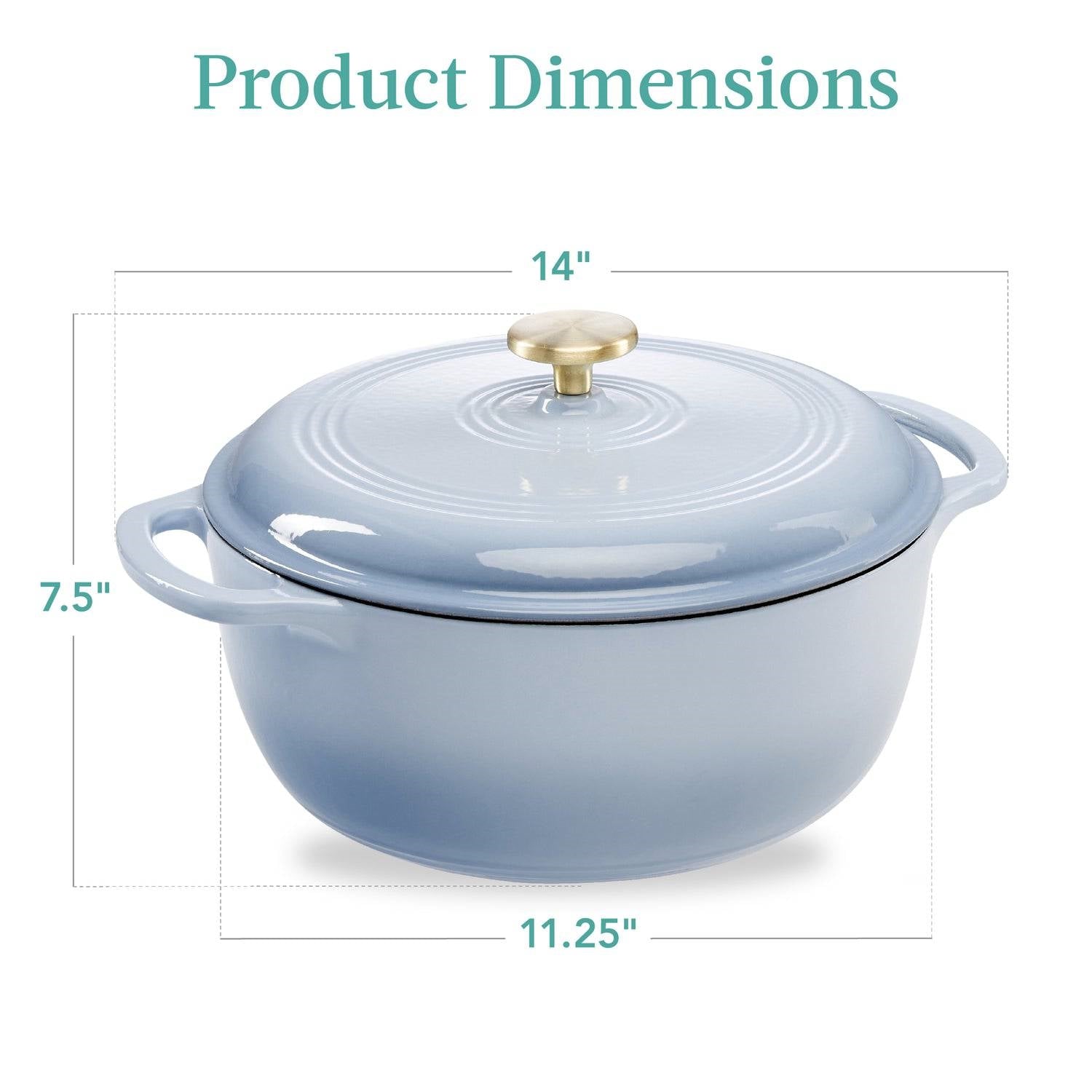 6 Quart Large Baby Blue Enamel Cast-Iron Dutch Oven Kitchen Cookware FastFurnishings