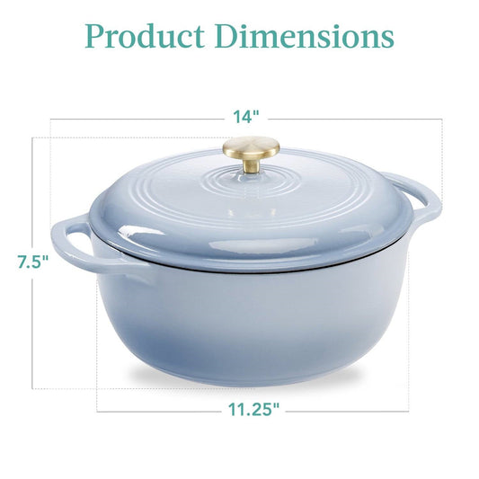 6 Quart Large Baby Blue Enamel Cast-Iron Dutch Oven Kitchen Cookware FastFurnishings