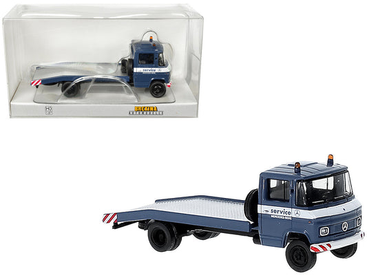 1968 Mercedes-Benz L 608 D Flatbed Truck Blue with White Stripes "Mercedes-Benz Service" 1/87 (HO) Scale Model Car by Brekina Brekina