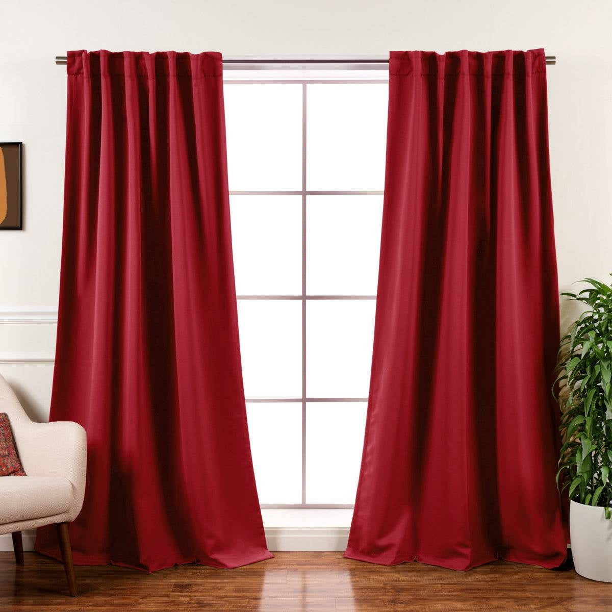 52 x 96 inch Solid Red Thermal Blackout Curtain Panels - Set of 2 FastFurnishings