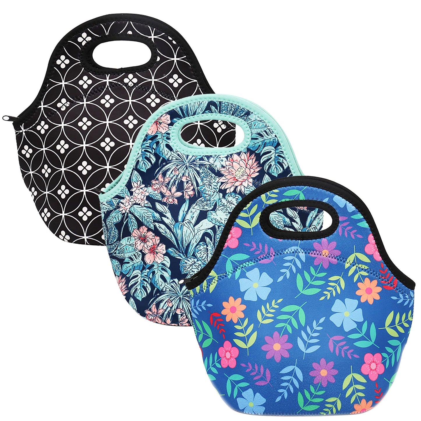 Brentwood Insulated Neoprene Womens Lunch Bags, 3 Piece Set W2B