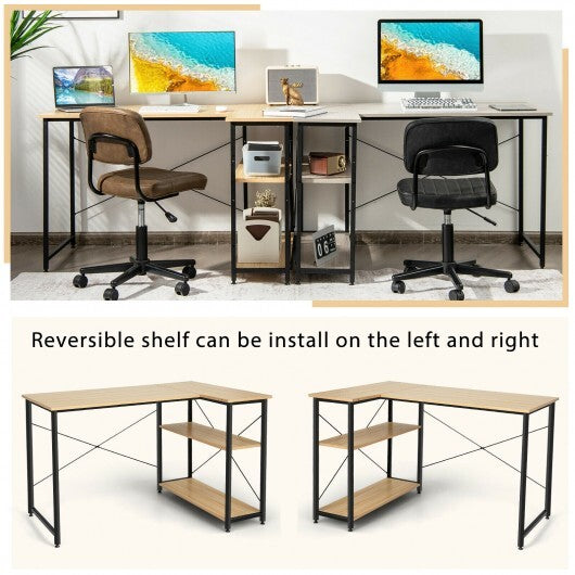 48 Inch Reversible L Shaped Computer Desk with Adjustable Shelf-Gray