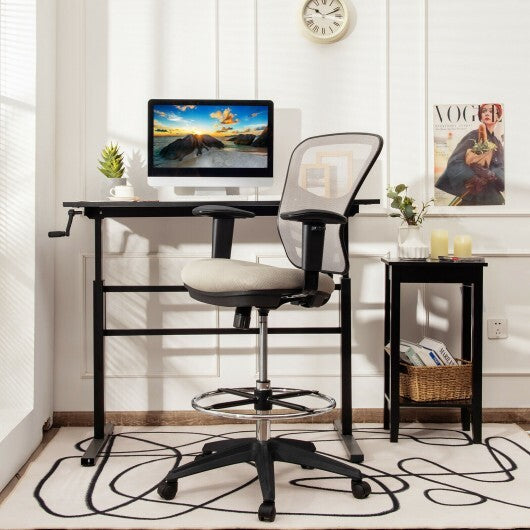 Mesh Drafting Chair Office Chair with Adjustable Armrests and Foot-Ring-Black