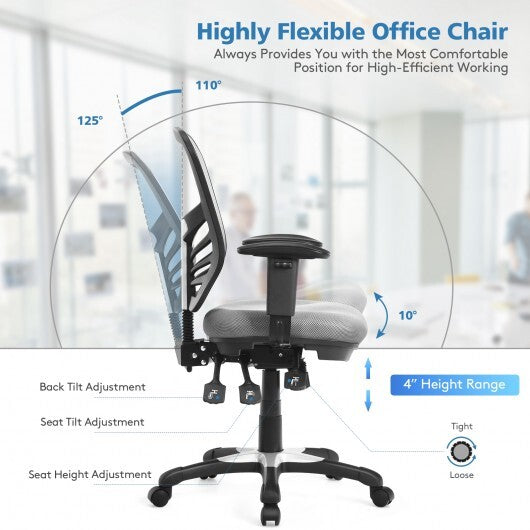 Ergonomic Mesh Office Chair with Adjustable Back Height and Armrests-Black