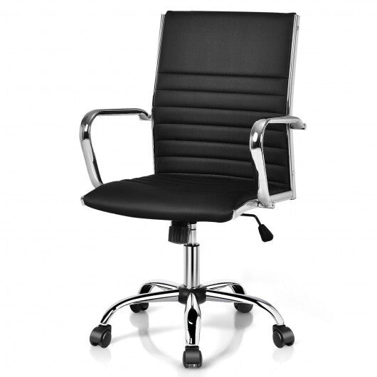 High Back Ribbed Office Chair with Armrests-Black