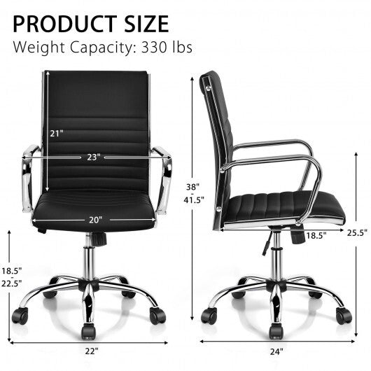 High Back Ribbed Office Chair with Armrests-Black