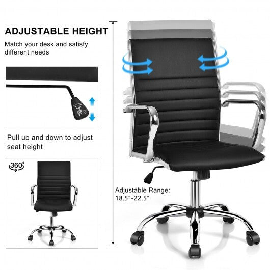 High Back Ribbed Office Chair with Armrests-Black