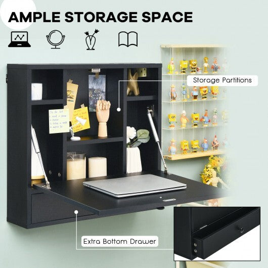 Wall-Mount Floating Desk Foldable Space Saving Laptop Workstation White W2B