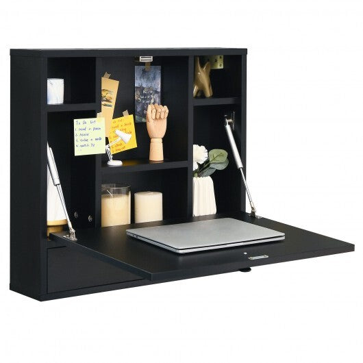 Wall-Mount Floating Desk Foldable Space Saving Laptop Workstation White W2B