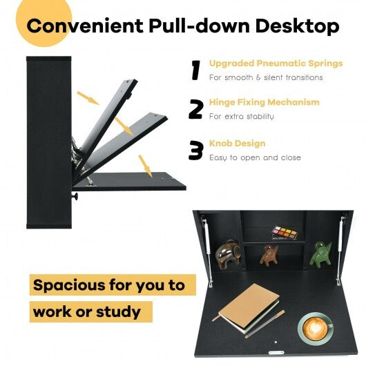 Wall-Mount Floating Desk Foldable Space Saving Laptop Workstation White W2B