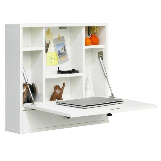 Wall-Mount Floating Desk Foldable Space Saving Laptop Workstation White W2B