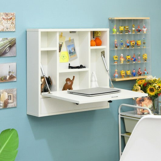 Wall-Mount Floating Desk Foldable Space Saving Laptop Workstation White W2B