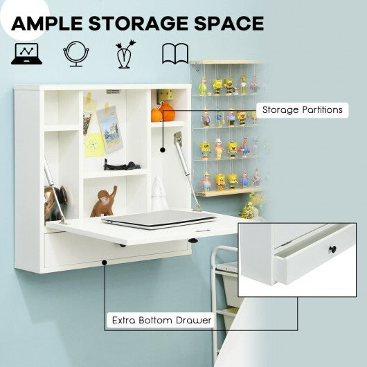 Wall-Mount Floating Desk Foldable Space Saving Laptop Workstation White W2B