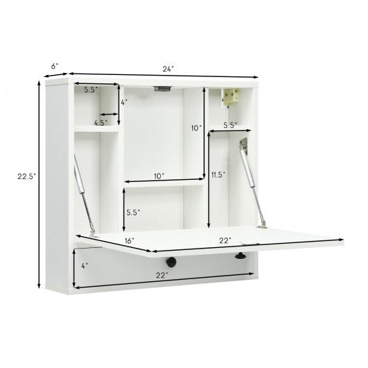 Wall-Mount Floating Desk Foldable Space Saving Laptop Workstation White W2B