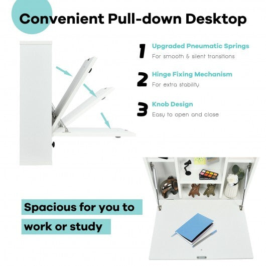 Wall-Mount Floating Desk Foldable Space Saving Laptop Workstation White W2B