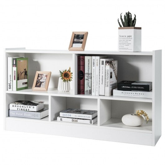 Kids 2-Shelf Bookcase 5-Cube Wood Toy Storage Cabinet Organizer-White