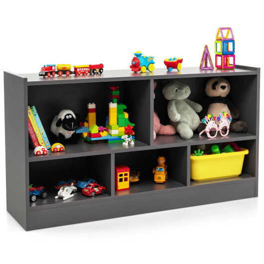 Kids 2-Shelf Bookcase 5-Cube Wood Toy Storage Cabinet Organizer-Gray - Color: Gray W2B