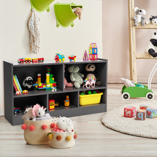 Kids 2-Shelf Bookcase 5-Cube Wood Toy Storage Cabinet Organizer-Gray - Color: Gray W2B