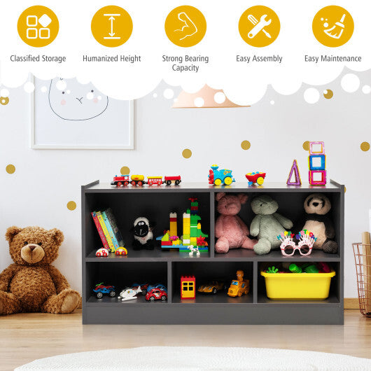Kids 2-Shelf Bookcase 5-Cube Wood Toy Storage Cabinet Organizer-Gray - Color: Gray W2B