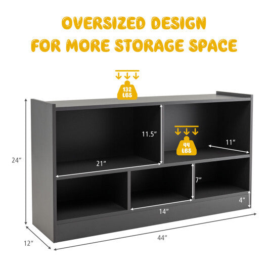 Kids 2-Shelf Bookcase 5-Cube Wood Toy Storage Cabinet Organizer-Gray - Color: Gray W2B