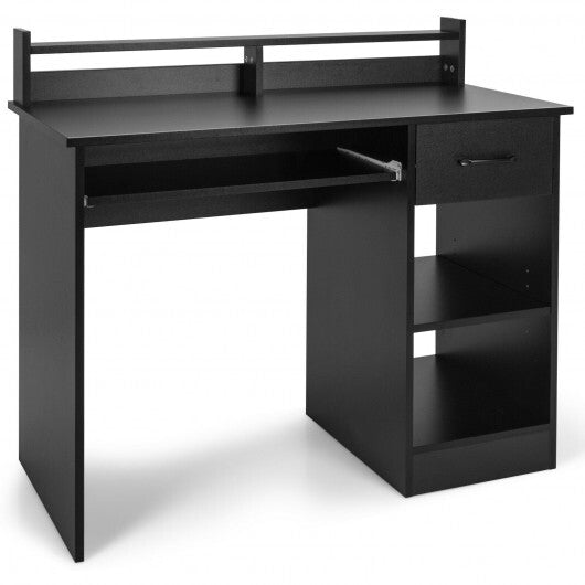 Study Laptop Table with Drawer and Keyboard Tray-Black W2B