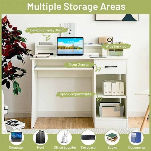 Study Laptop Table with Drawer and Keyboard Tray-Black W2B