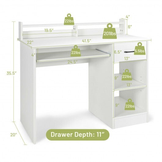 Study Laptop Table with Drawer and Keyboard Tray-Black W2B