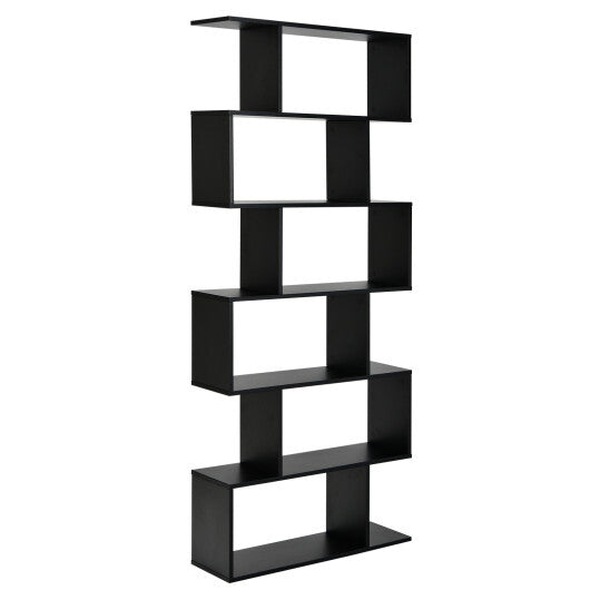 6 Tier S-Shaped Bookshelf Storage Display Bookcase Decor Z-Shelf -Black - Color: Black W2B