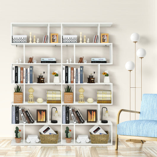 6 Tier S-Shaped Bookshelf Storage Display Bookcase Decor Z-Shelf -Black W2B