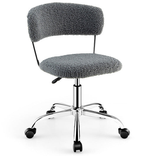 Computer Desk Chair Adjustable Sherpa Office Chair Swivel Vanity Chair-White W2B