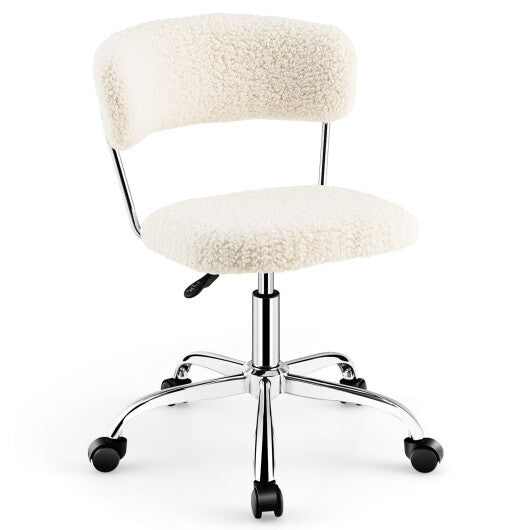 Computer Desk Chair Adjustable Sherpa Office Chair Swivel Vanity Chair-White - Color: White W2B