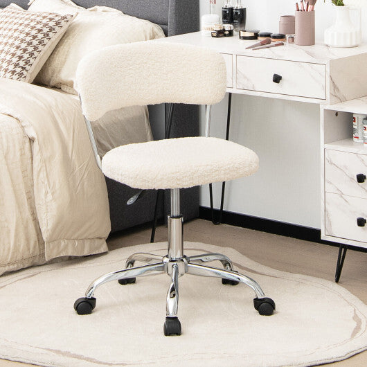 Computer Desk Chair Adjustable Sherpa Office Chair Swivel Vanity Chair-White - Color: White W2B
